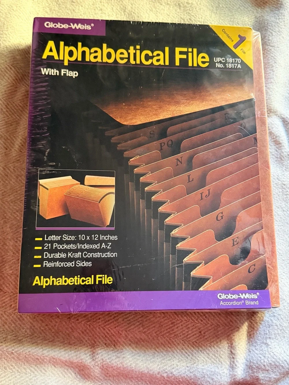 Vintage 1995 Globe-Weis Expanding File Letter 21-Pocket Kraft Brown Flap 1817A
